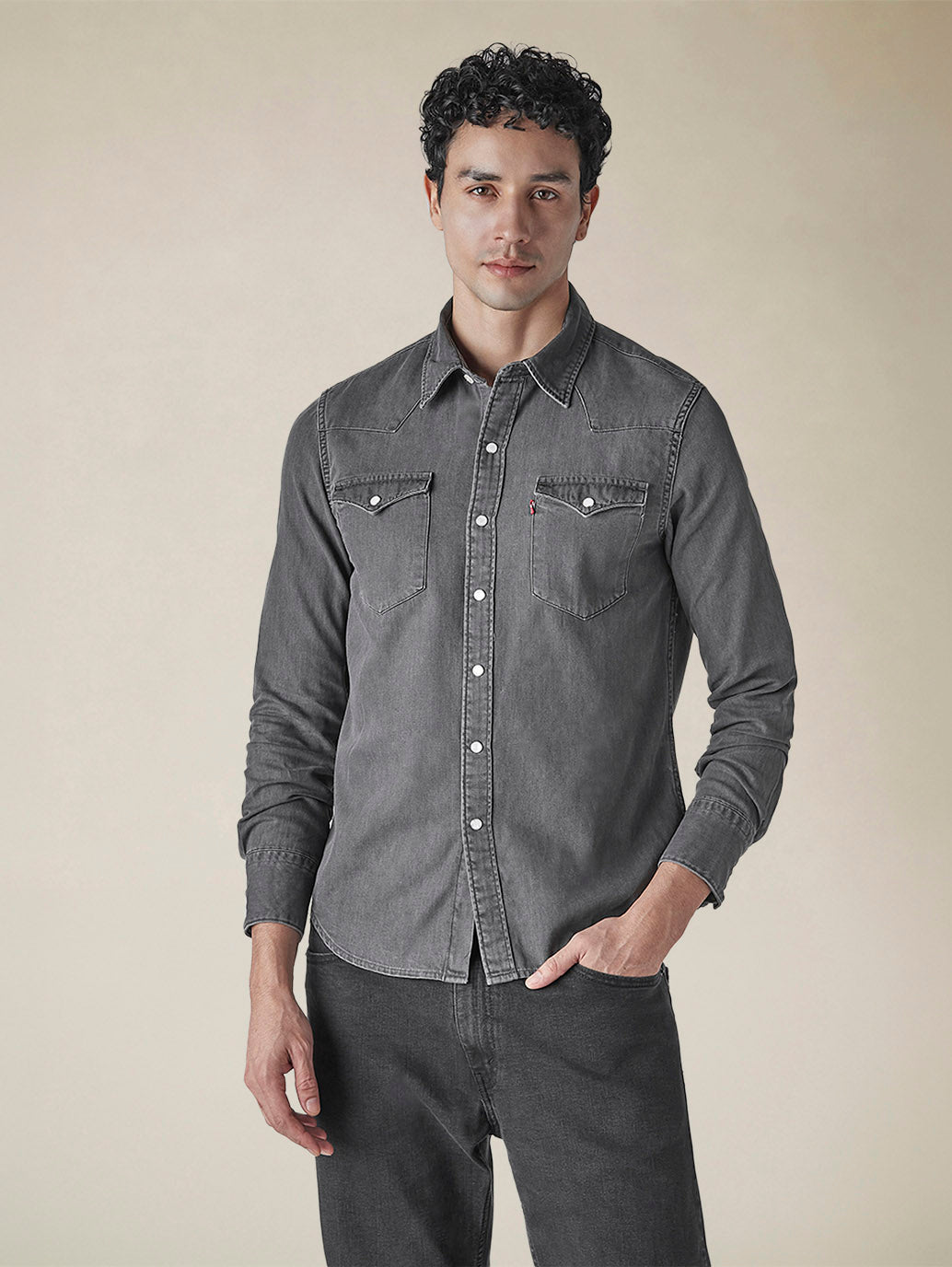Men's Solid Slim Fit Denim Shirt - 79aeb5e3-9b68-490b-8099-e6504bfa14b8 View