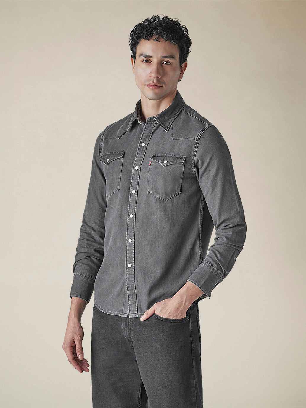 Men's Solid Slim Fit Denim Shirt - 45543747-2bab-4530-834c-ceb340bd15ff View