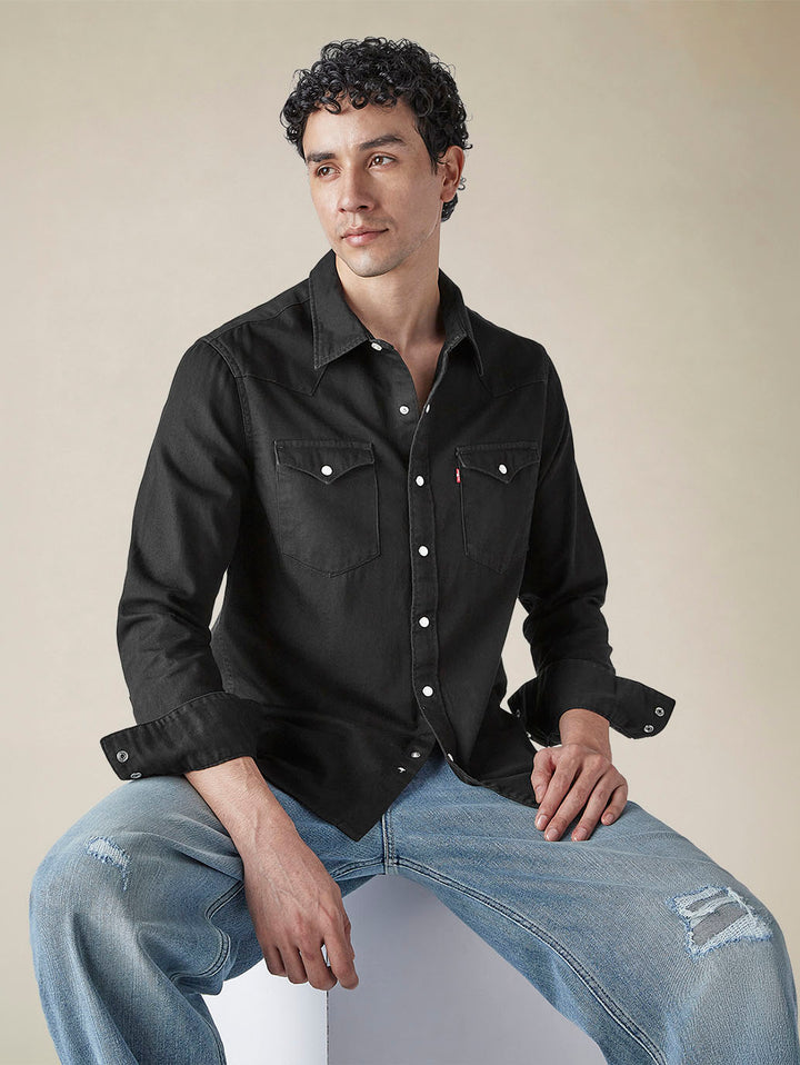 Men's Solid Regular Fit Denim Shirt