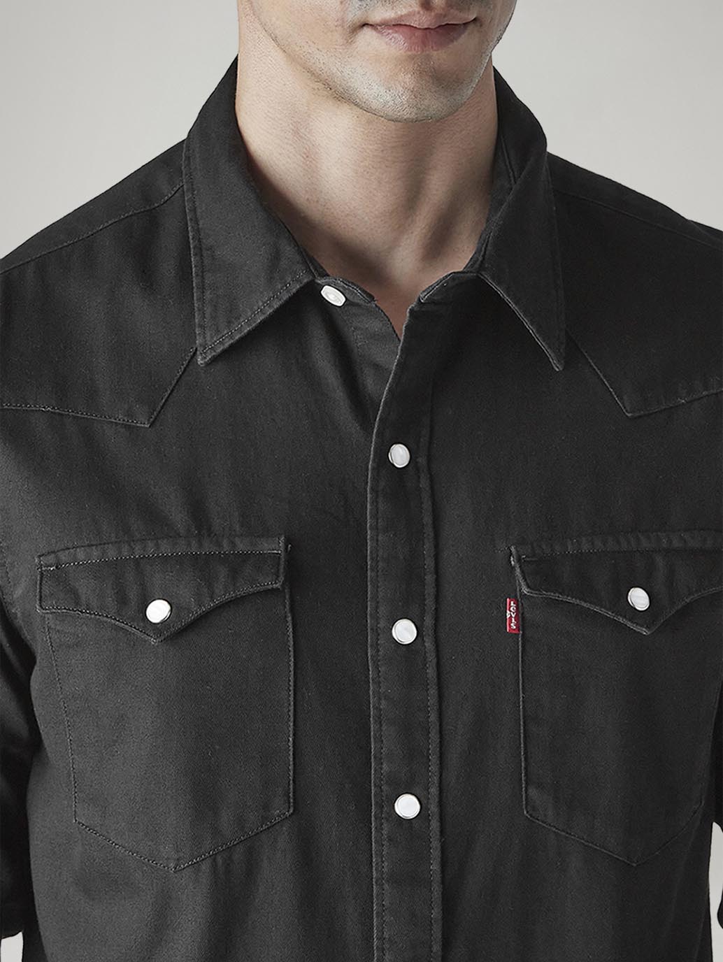 Men's Solid Regular Fit Denim Shirt - Detail View