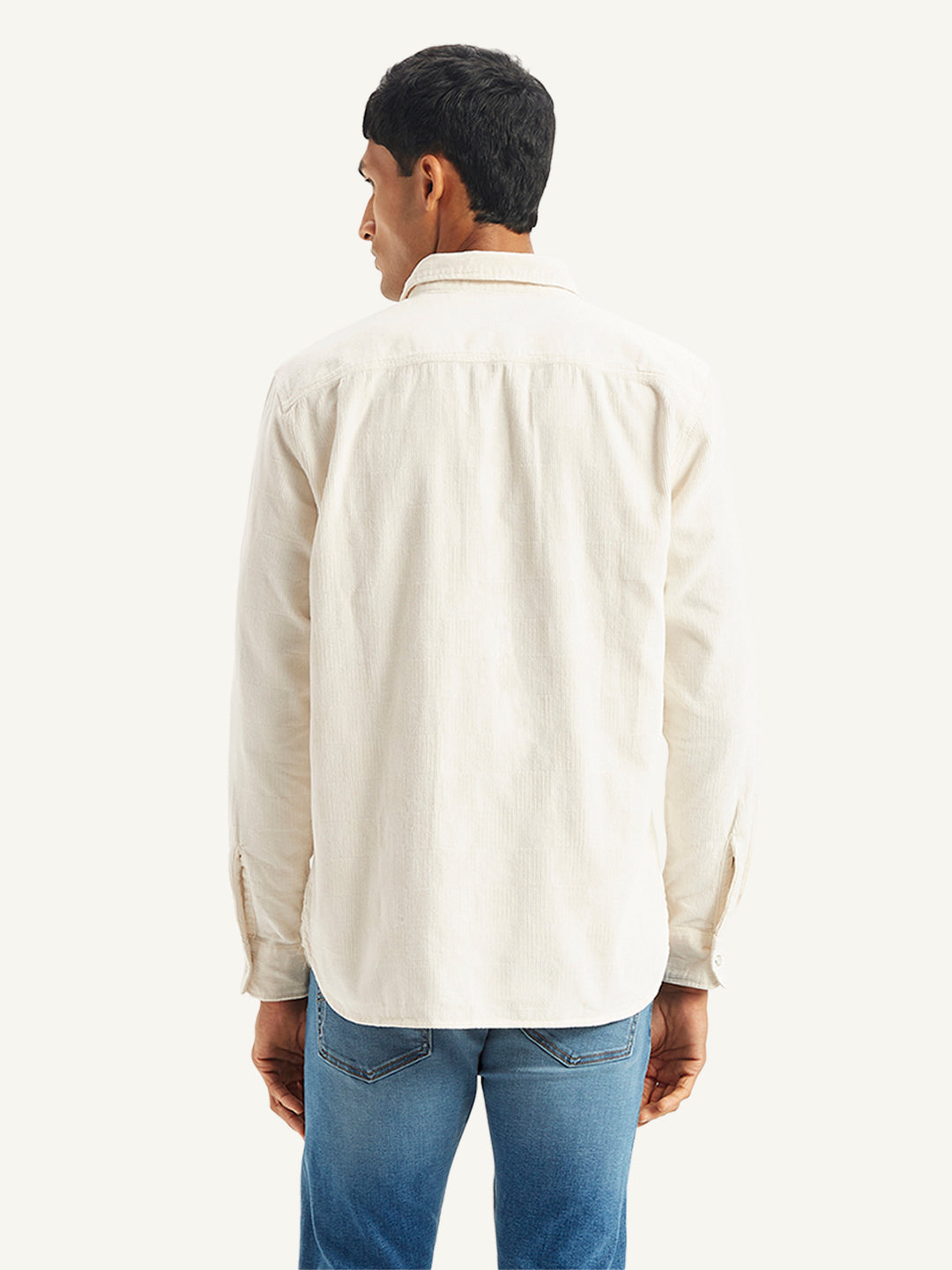Men's Solid Regular Fit Denim Shirt - Back View