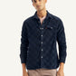 Men's Checkered Spread Collar Denim Shirt - Front View