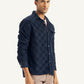 Men's Checkered Spread Collar Denim Shirt - Side View