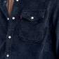 Men's Checkered Spread Collar Denim Shirt - Detail View