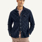 Men's Checkered Spread Collar Denim Shirt - Styleshot View