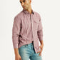 Men's Mauve Checkered Slim Fit Corduroy Shirt - Elevated View