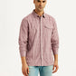Men's Mauve Checkered Slim Fit Corduroy Shirt - Front View