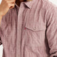 Men's Mauve Checkered Slim Fit Corduroy Shirt - Detail View