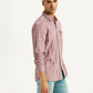 Men's Mauve Checkered Slim Fit Corduroy Shirt - Side View