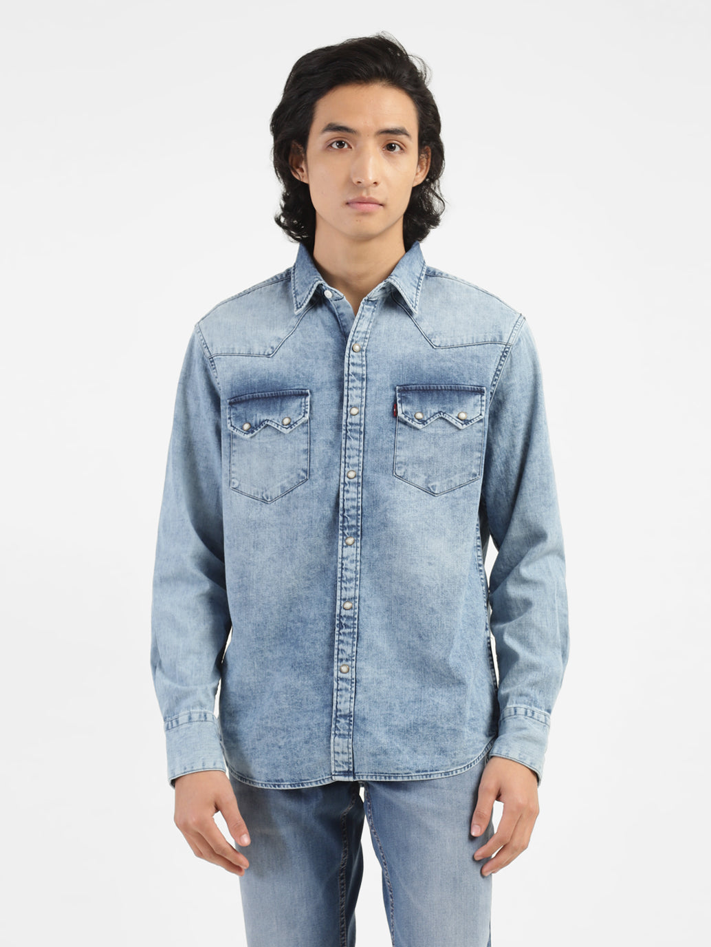 Men's Solid Blue Collar Denim Shirt - e9488c8d-3a3a-4a1e-bcae-45b6672cb746 View