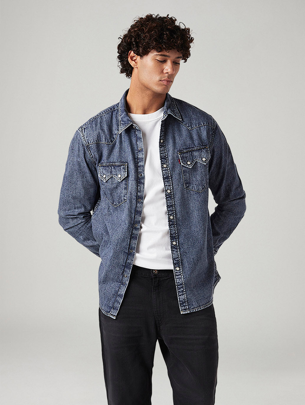Men's Solid Slim Fit Denim Shirt