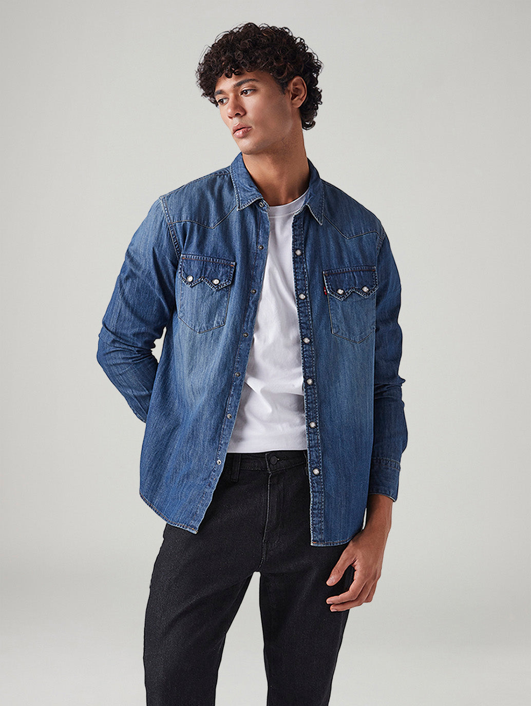 Men's Solid Slim Fit Denim Shirt - Styleshot View
