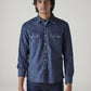 Men's Solid Slim Fit Denim Shirt - Front View