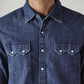 Men's Solid Slim Fit Denim Shirt - Detail View