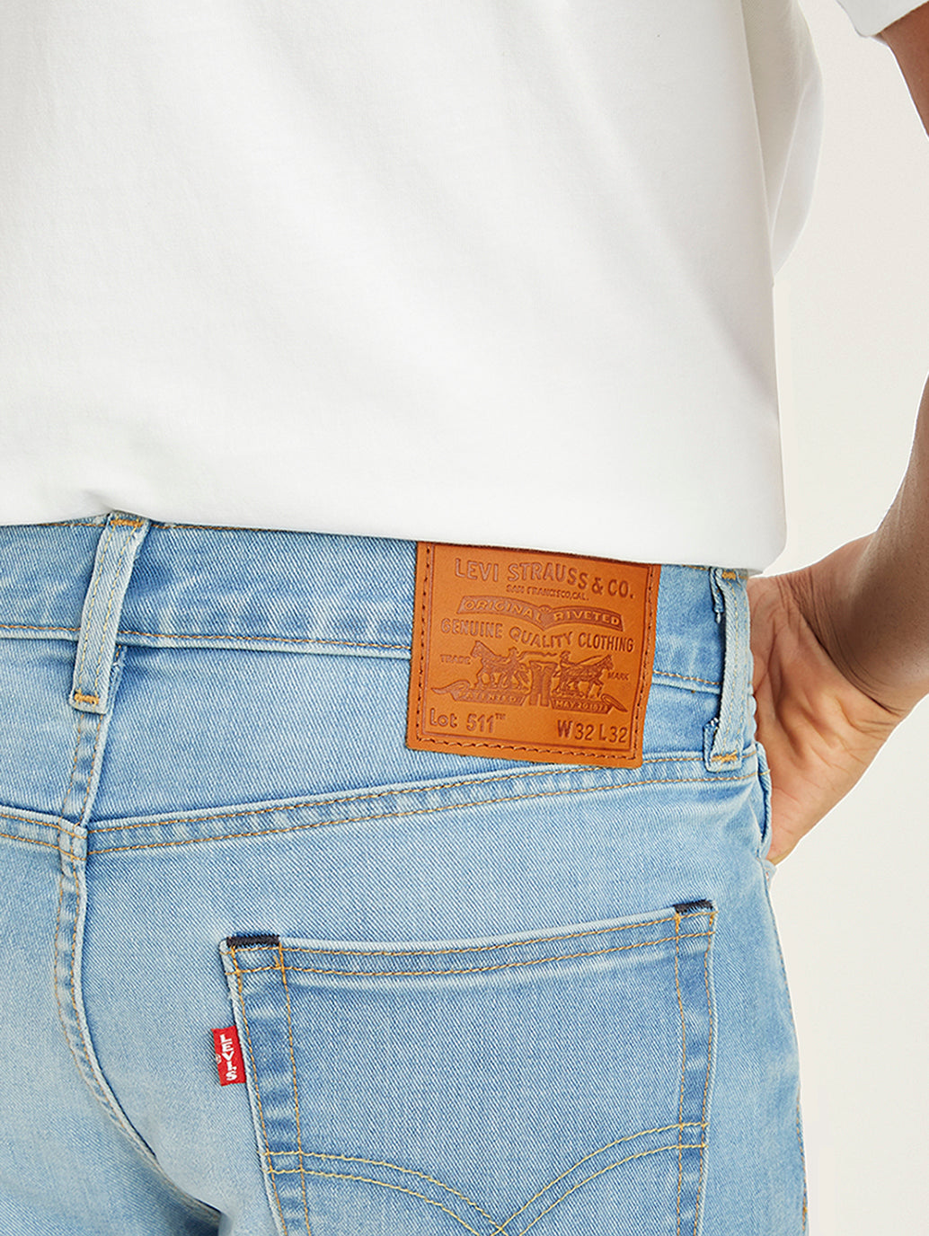 Men's 511 Light Blue Slim Fit Mid Rise Jeans - Detail View