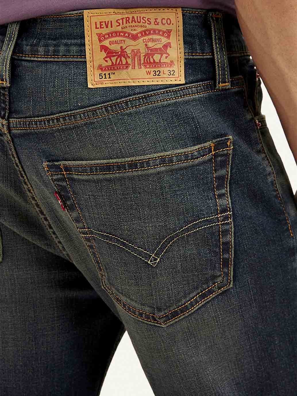 Men's 511 Navy Blue Slim Fit Mid Rise Jeans - Detail View
