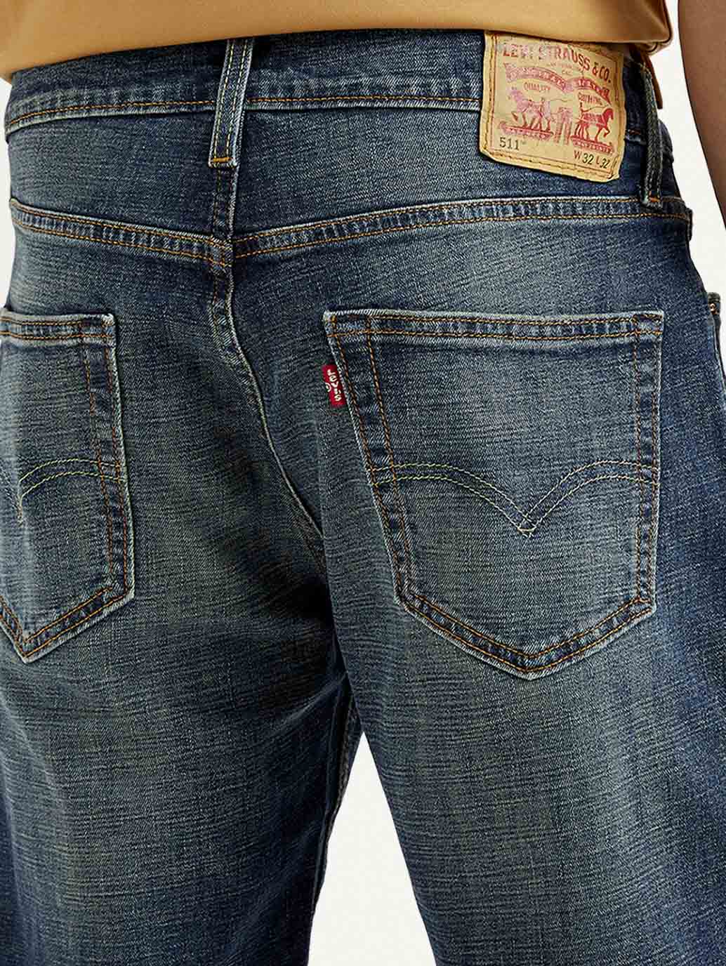Men's 511 Dark Blue Slim Fit Mid Rise Jeans - Detail View