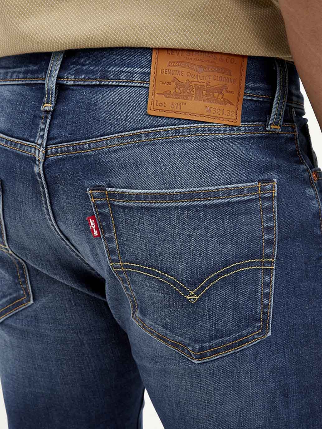 Men's 511 Dark Blue Slim Fit Mid Rise Jeans - Detail View