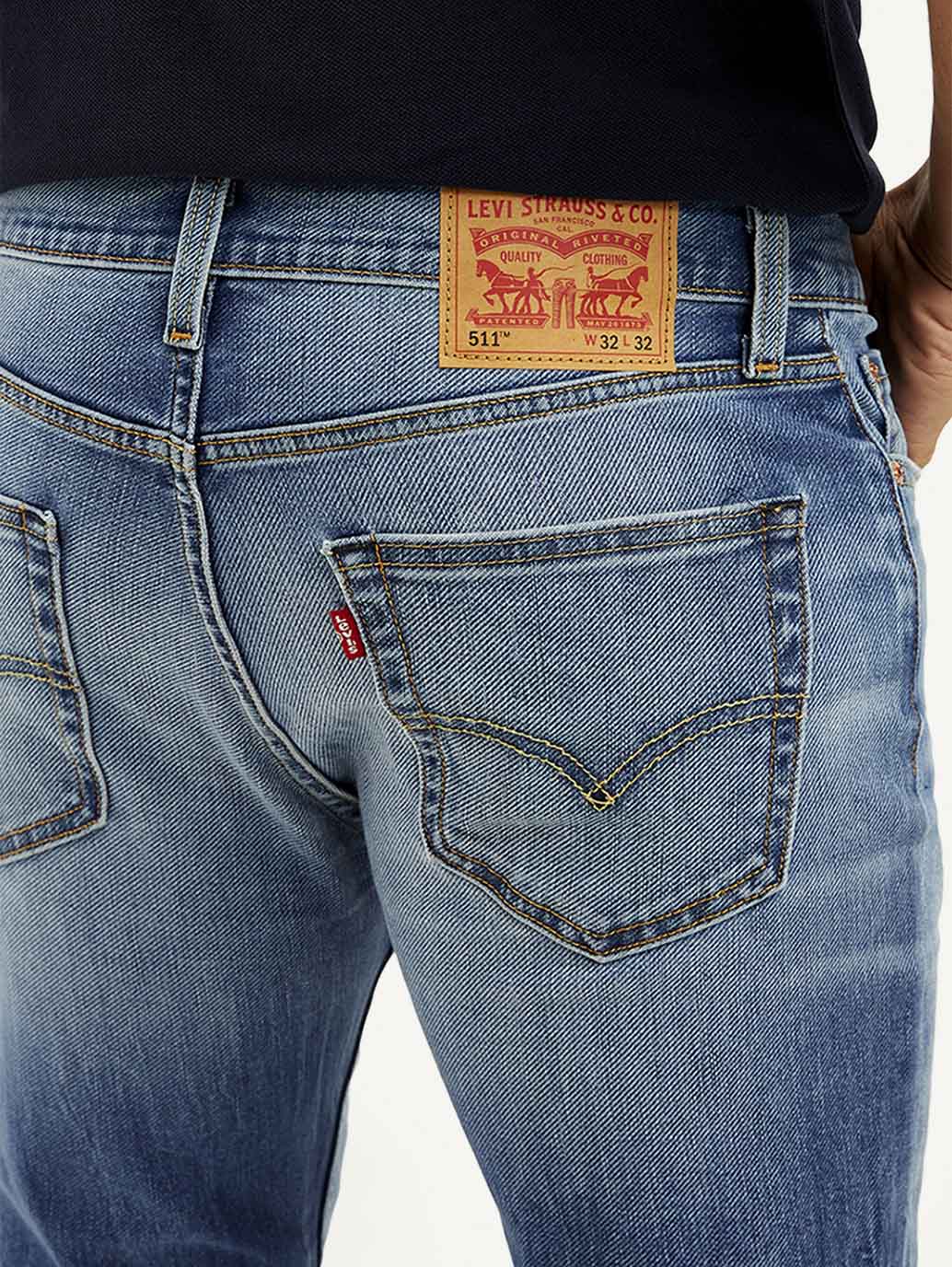Men's 511 Blue Slim Fit Mid Rise Jeans - Detail View