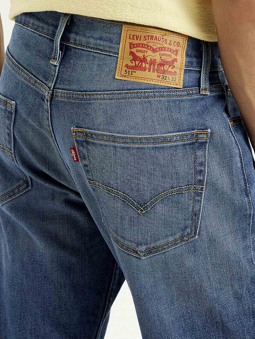 Men's 511 Blue Slim Fit Mid Rise Jeans - Detail View