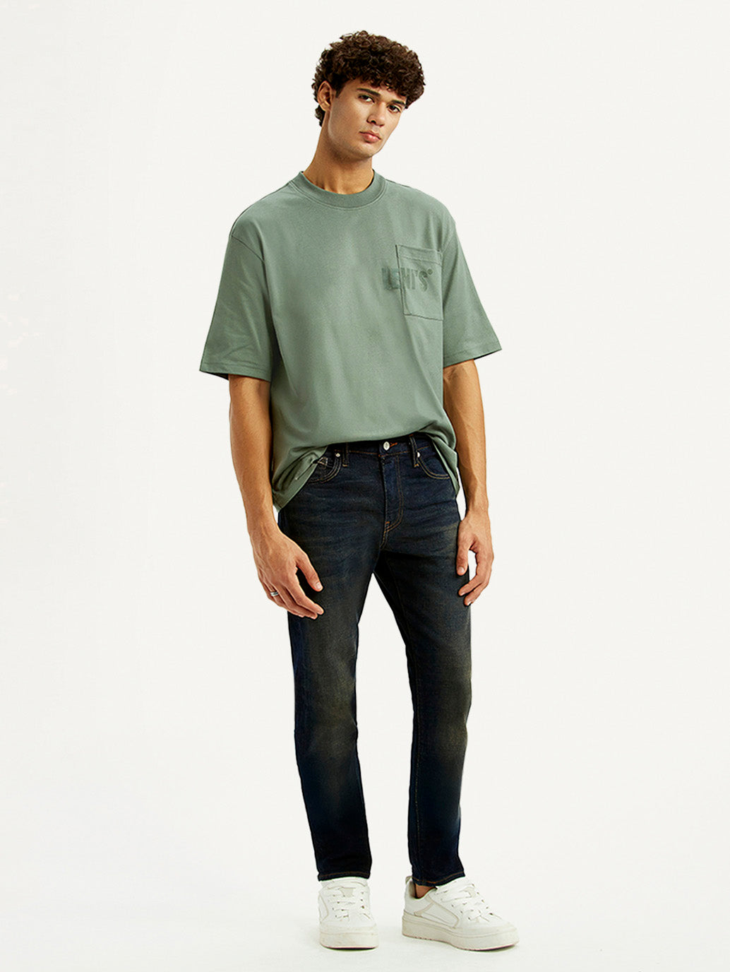 Men's 511 Dark Blue Slim Fit Mid Rise Selvedge Jeans - Styleshot View