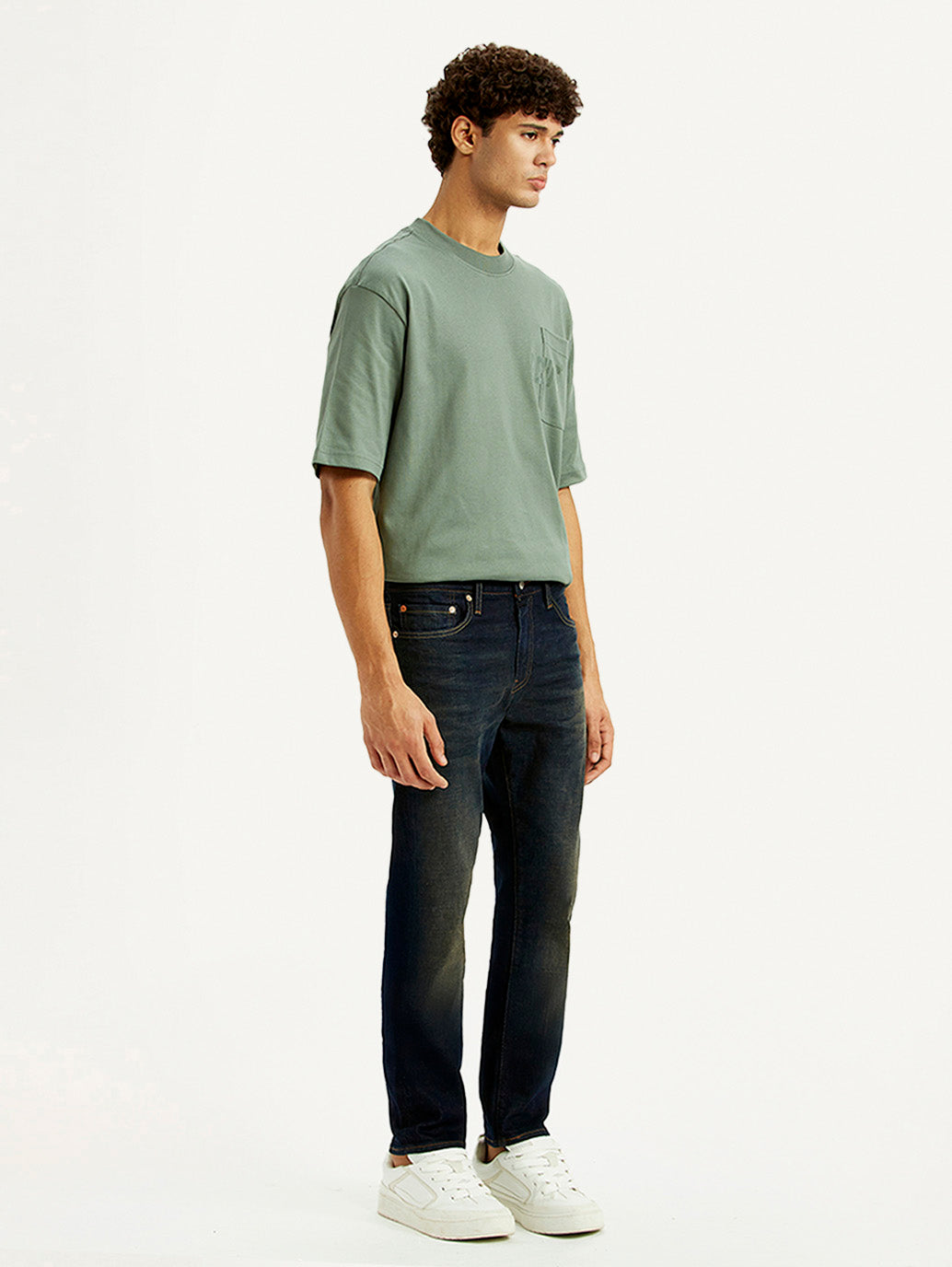 Men's 511 Dark Blue Slim Fit Mid Rise Selvedge Jeans - Side View