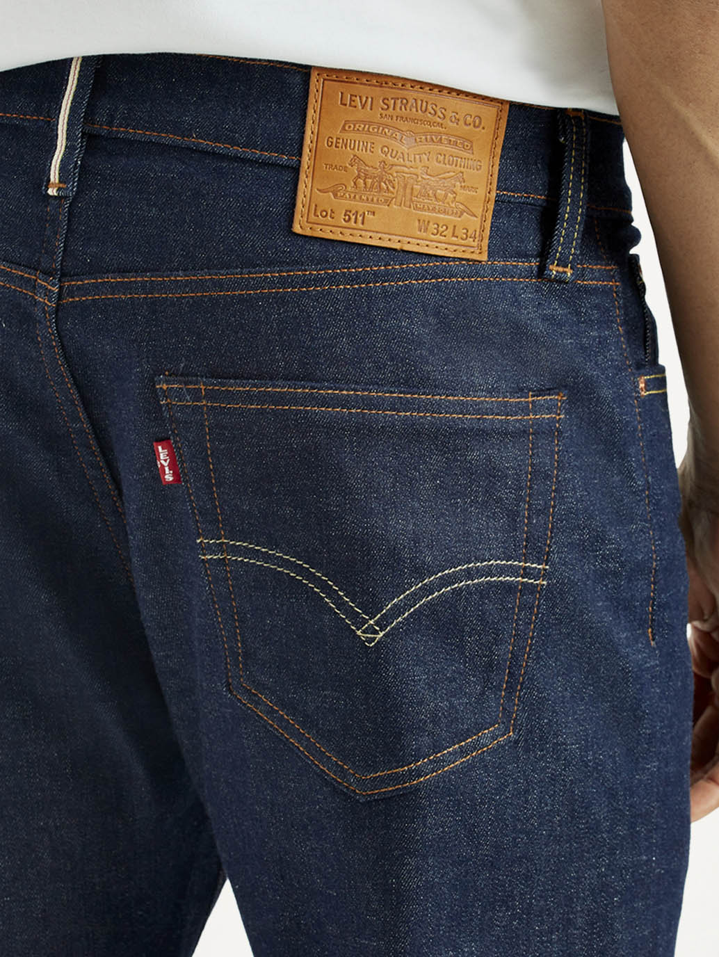 Men's 511 Dark Indigo Slim Fit Mid Rise Selvedge Jeans - Detail View