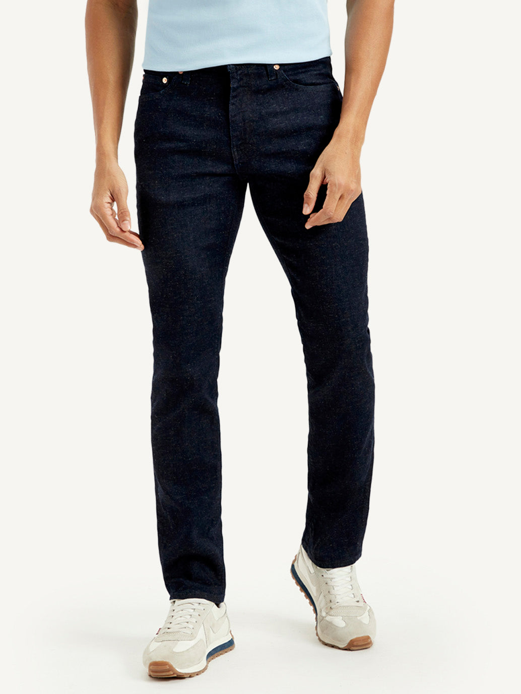 Men's 511 Dark Blue Slim Fit Mid Rise Linen Jeans - Front View