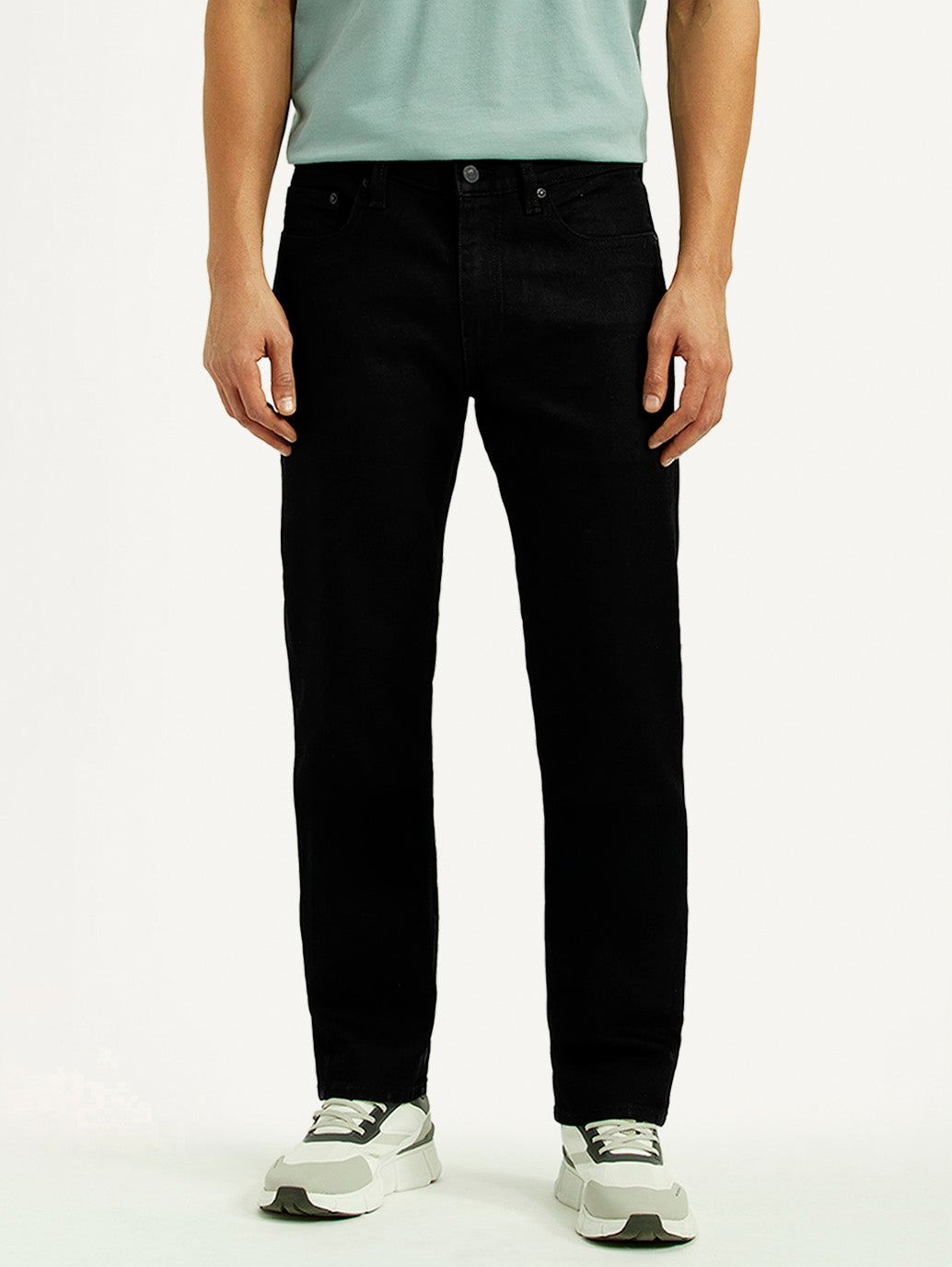 Men's Redloop 511 Black Slim Fit Mid Rise Linen Jeans - Front View