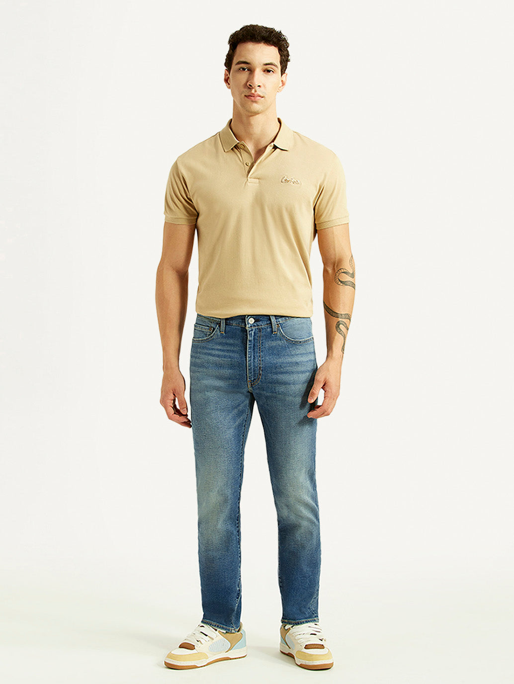 Men's 511 Blue Slim Fit Mid Rise Linen Jeans - Front View