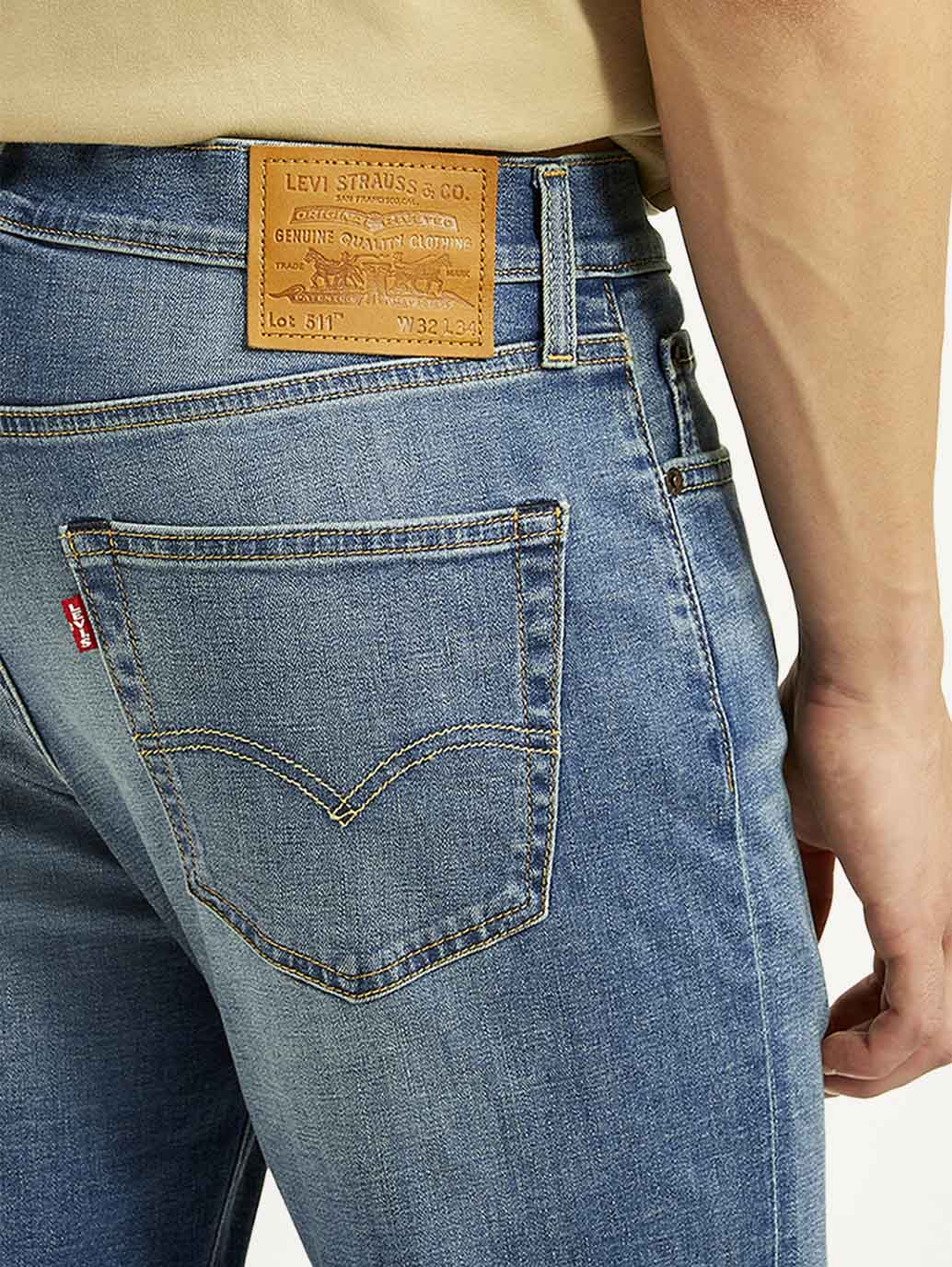 Men's 511 Blue Slim Fit Mid Rise Linen Jeans - Detail View
