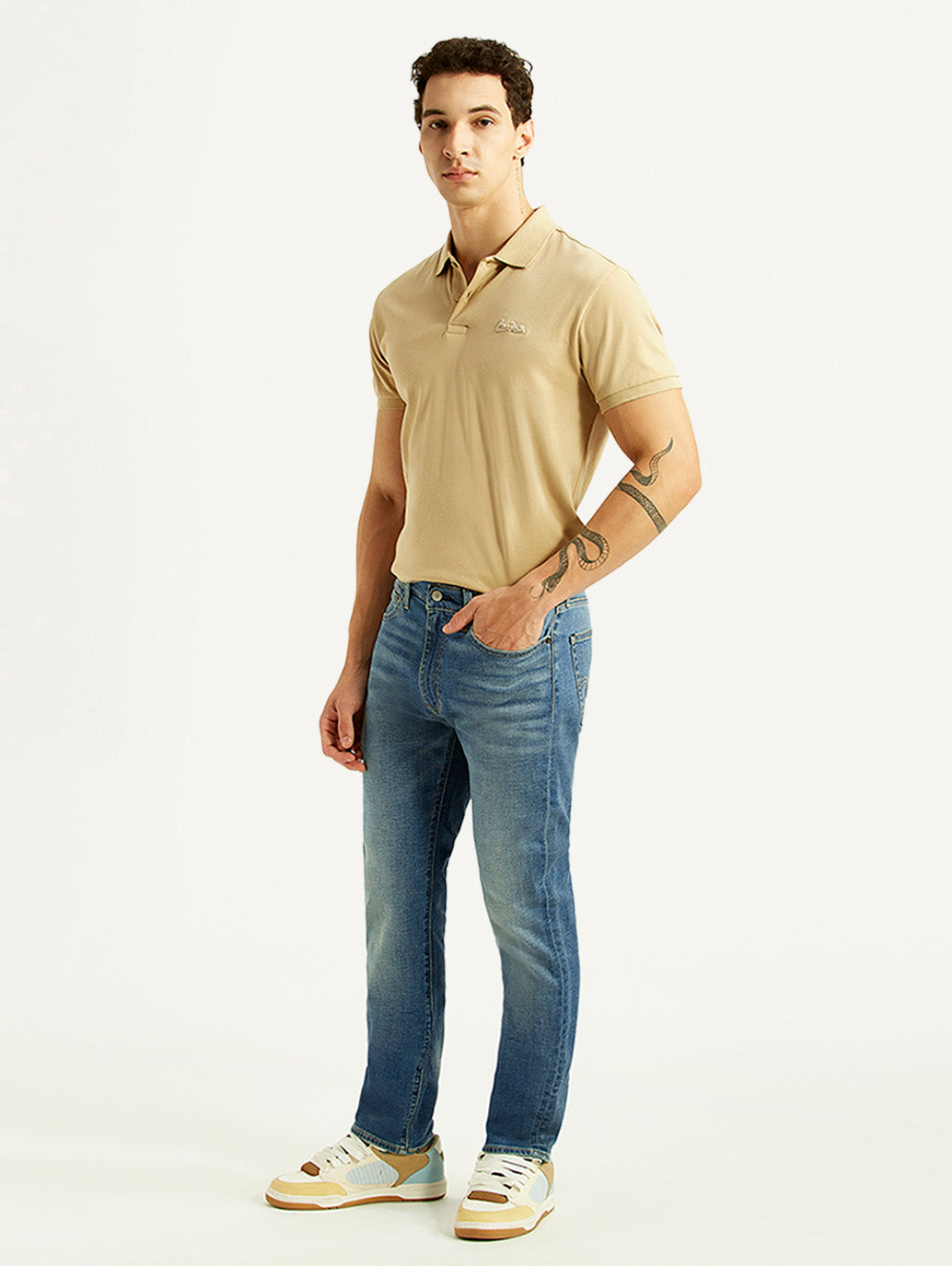Men's 511 Blue Slim Fit Mid Rise Linen Jeans - Side View