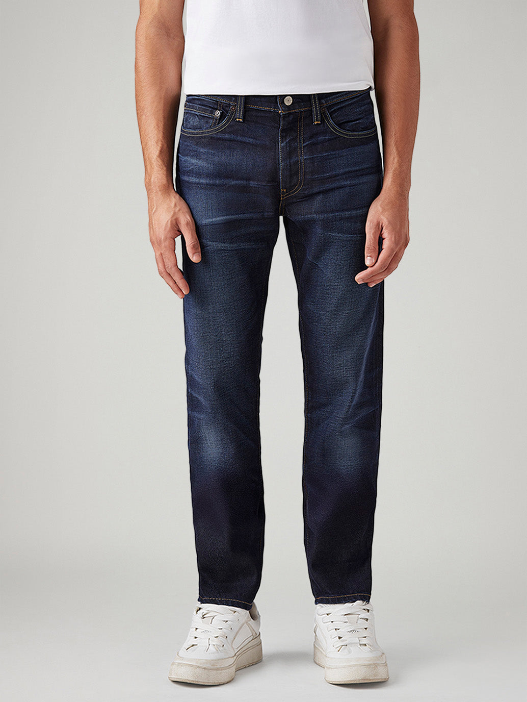 Men's 511 Dark Blue Slim Fit Mid Rise Linen Jeans - Front View