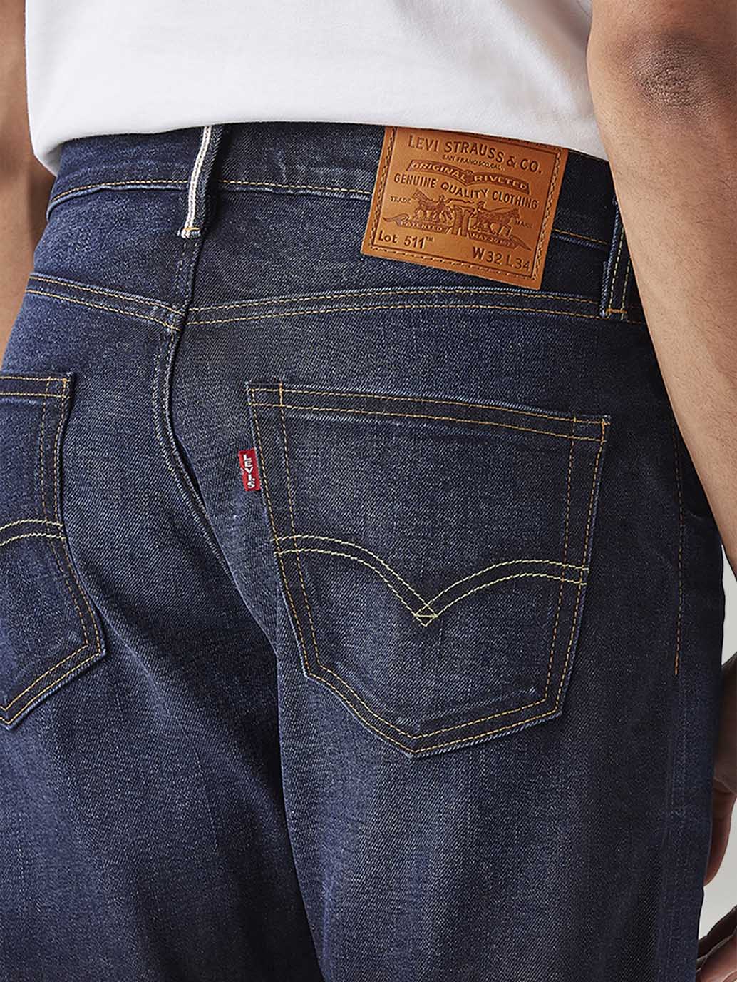 Men's 511 Dark Blue Slim Fit Mid Rise Linen Jeans - Detail View