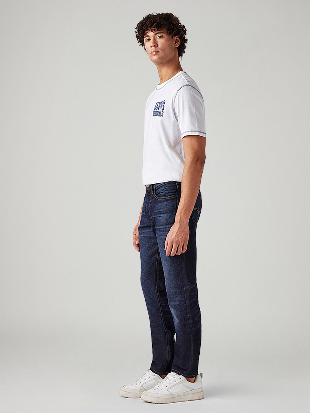 Men's 511 Dark Blue Slim Fit Mid Rise Linen Jeans - Side View
