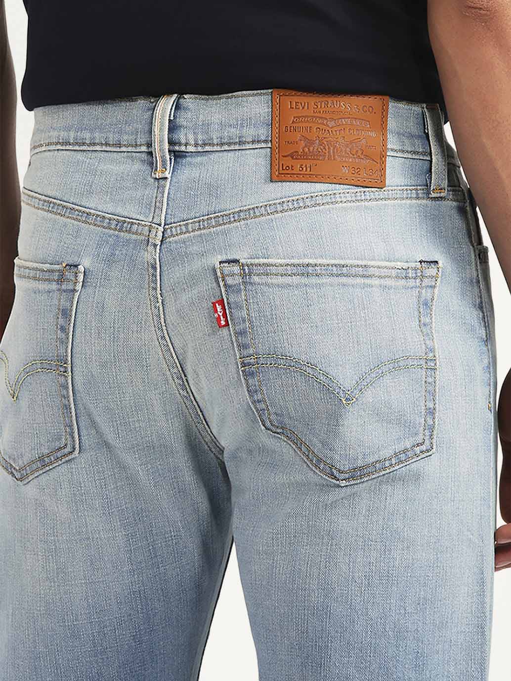 Men's 511 Light Blue Slim Fit Mid Rise Selvedge Jeans - Detail View