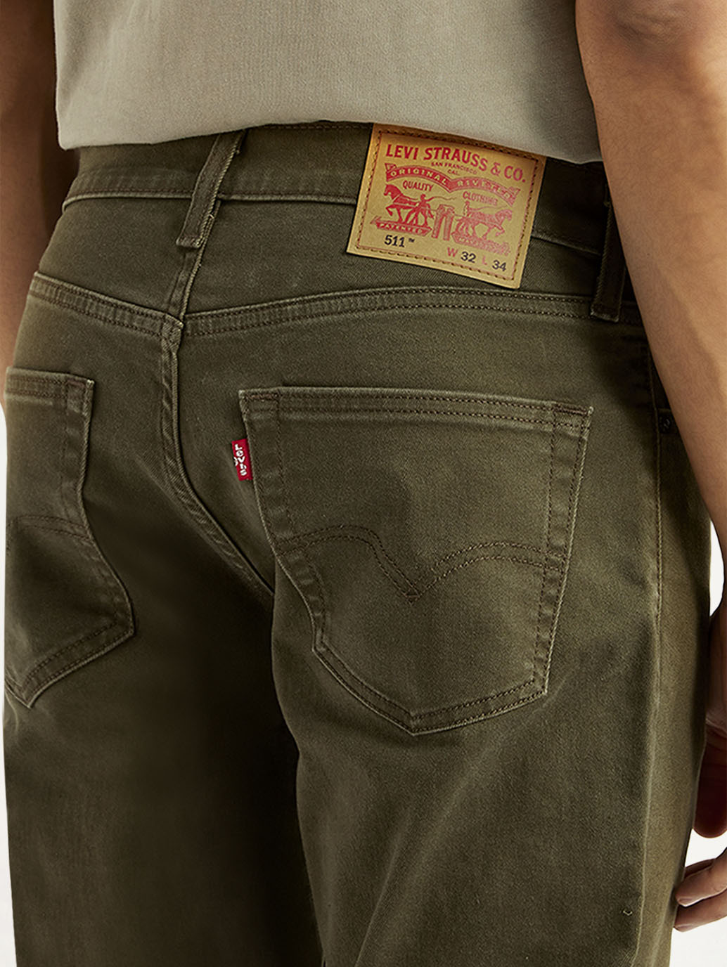 Men's 511 Olive Slim Fit Mid Rise Jeans - Detail View