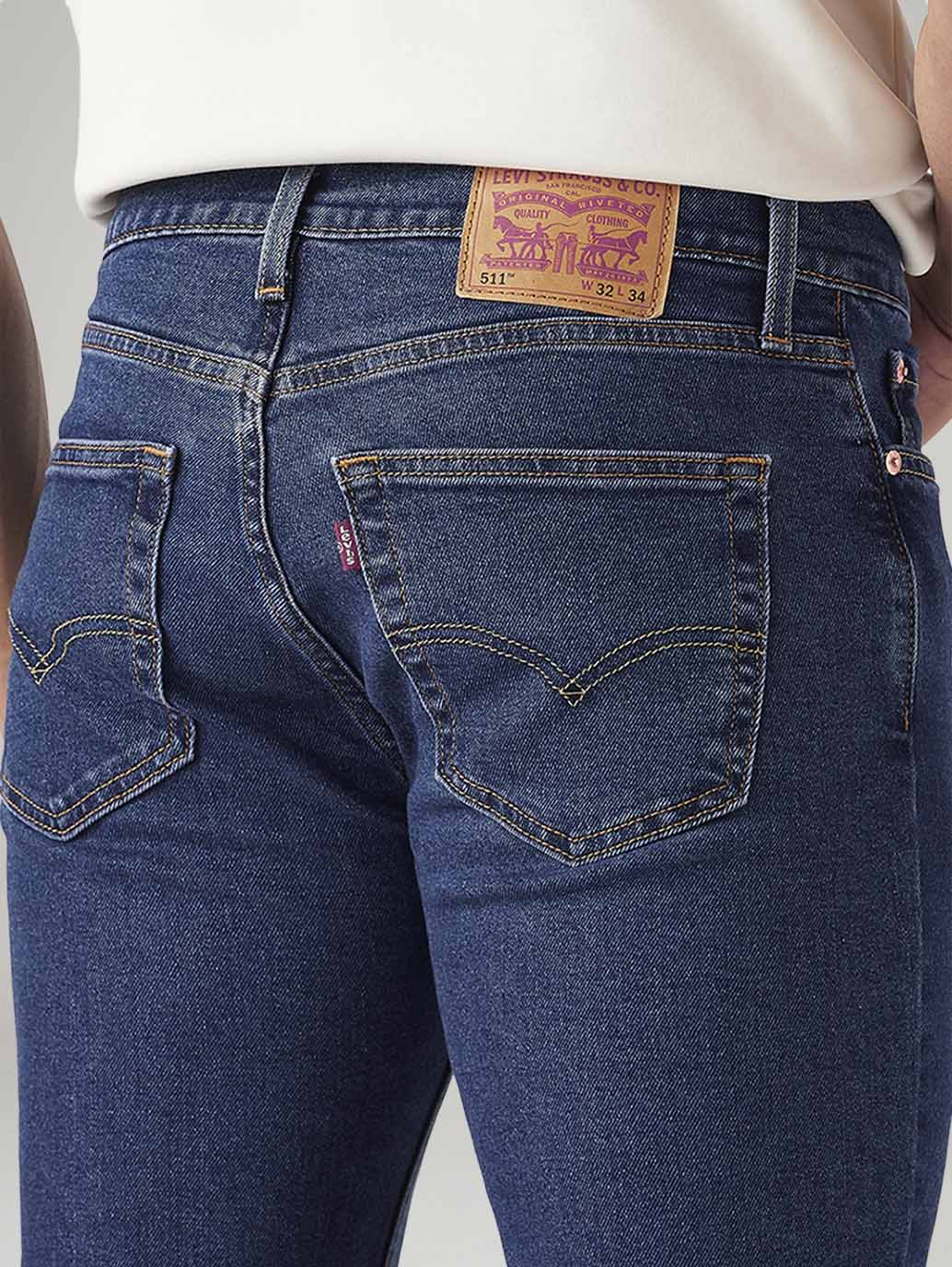 Men's 511 Blue Slim Fit Mid Rise Jeans - Detail View