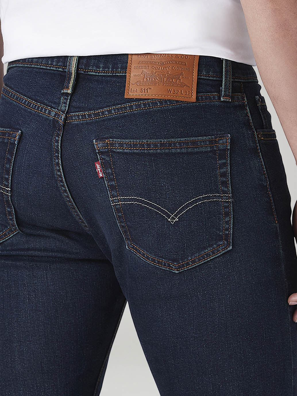 Men's 511 Dark Blue Slim Fit Mid Rise Selvedge Jeans - Detail View