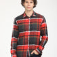 Men's Plaid Red Spread Collar Shacket - Front View