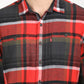 Men's Plaid Red Spread Collar Shacket - Detail View