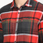 Men's Plaid Red Spread Collar Shacket - Detail View