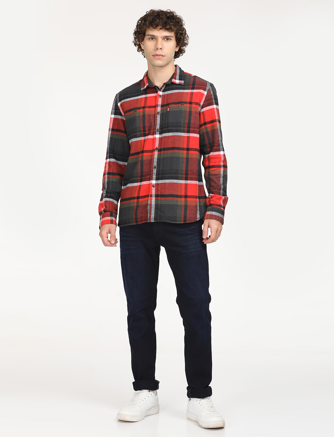 Men's Plaid Red Spread Collar Shacket - 6 View