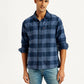 Men's Checkered Navy Spread Collar Shacket - Front View