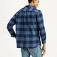 Men's Checkered Navy Spread Collar Shacket - Back View