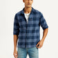 Men's Checkered Navy Spread Collar Shacket - Styleshot View