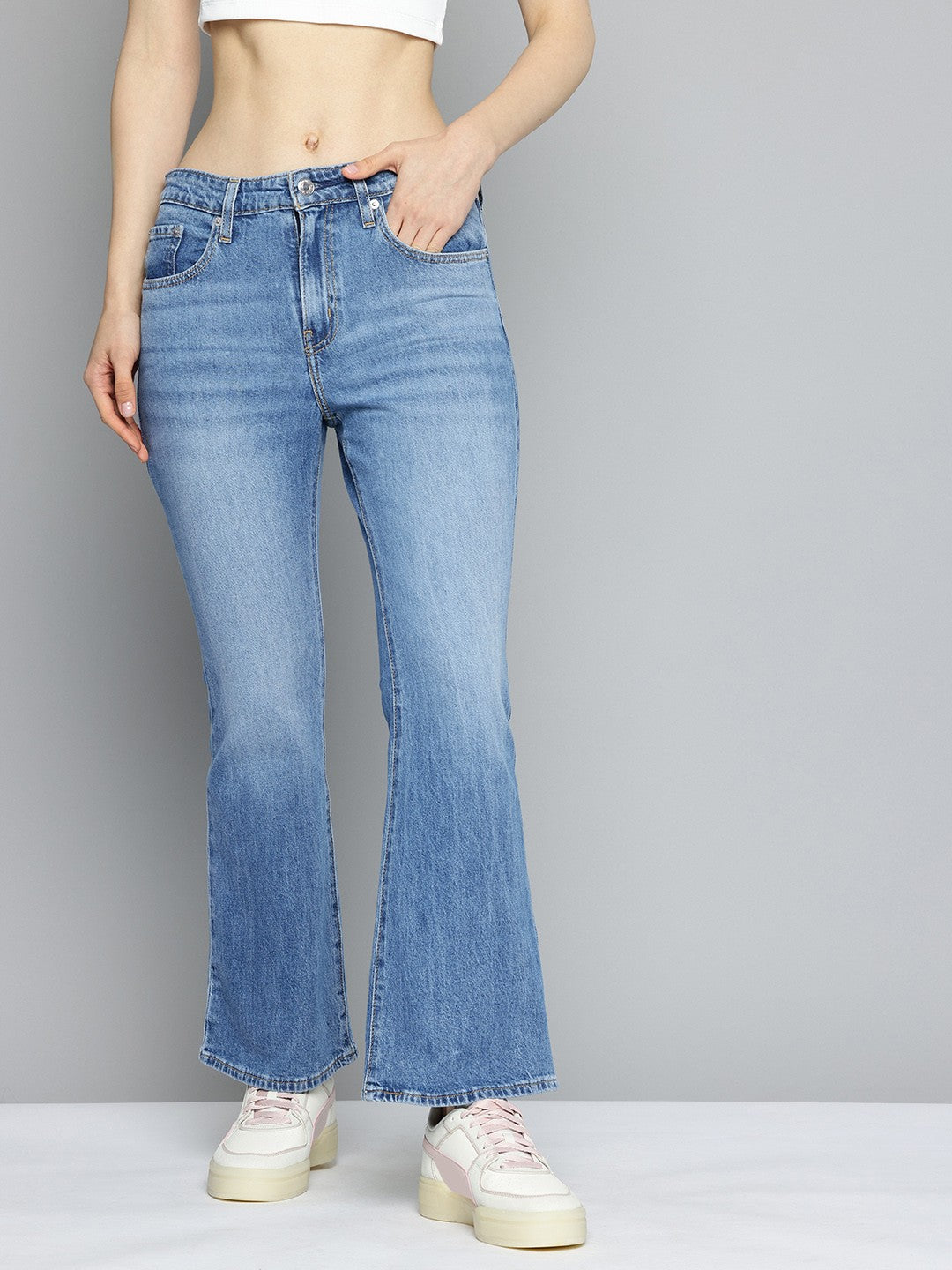 Women's 726 Blue Flared Fit High Rise Jeans - 18ce9cd1-39e7-4bbe-a39d-9efece35185b1737538489050-Womens-High-Rise-726-Flared-Fit-Blue-Jeans-3371737538488530-2 View