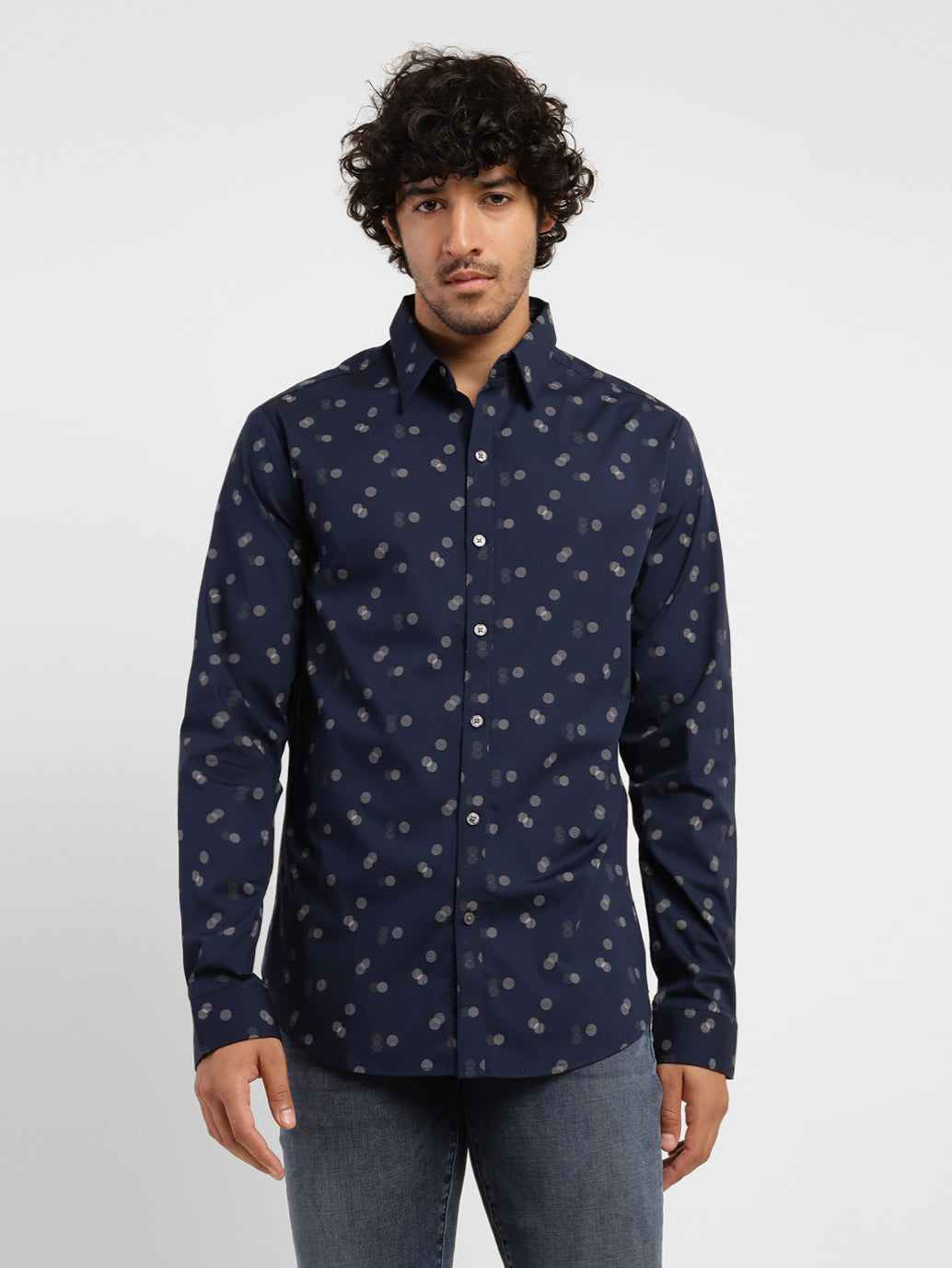 Men's Geometric Print Spread Collar Shirt - 1f80ed28-ace7-46ef-80b0-30fd4c776565 View