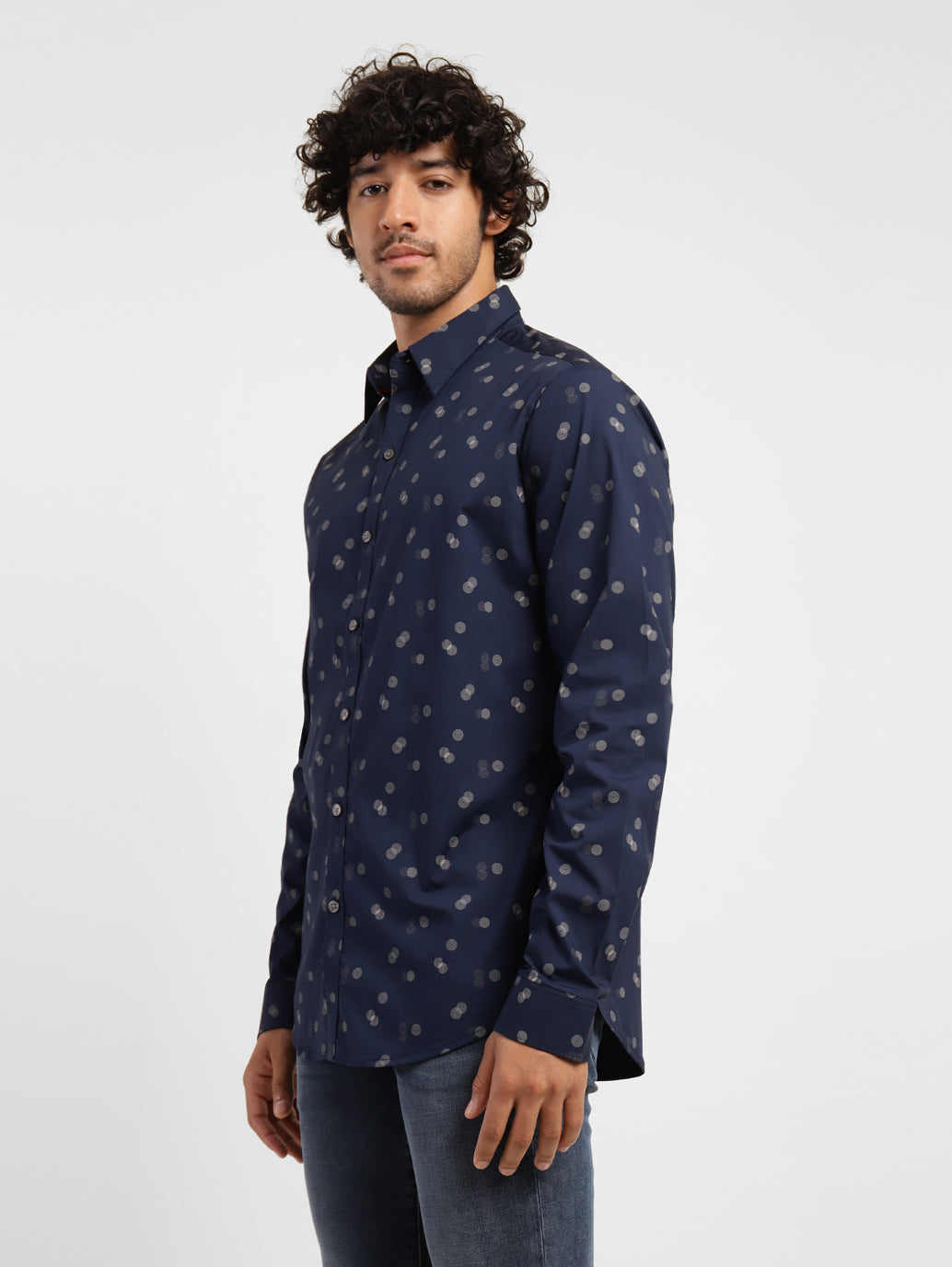 Men's Geometric Print Spread Collar Shirt - 4b48c1c7-0f9d-4a12-b638-cd62577e88e9 View