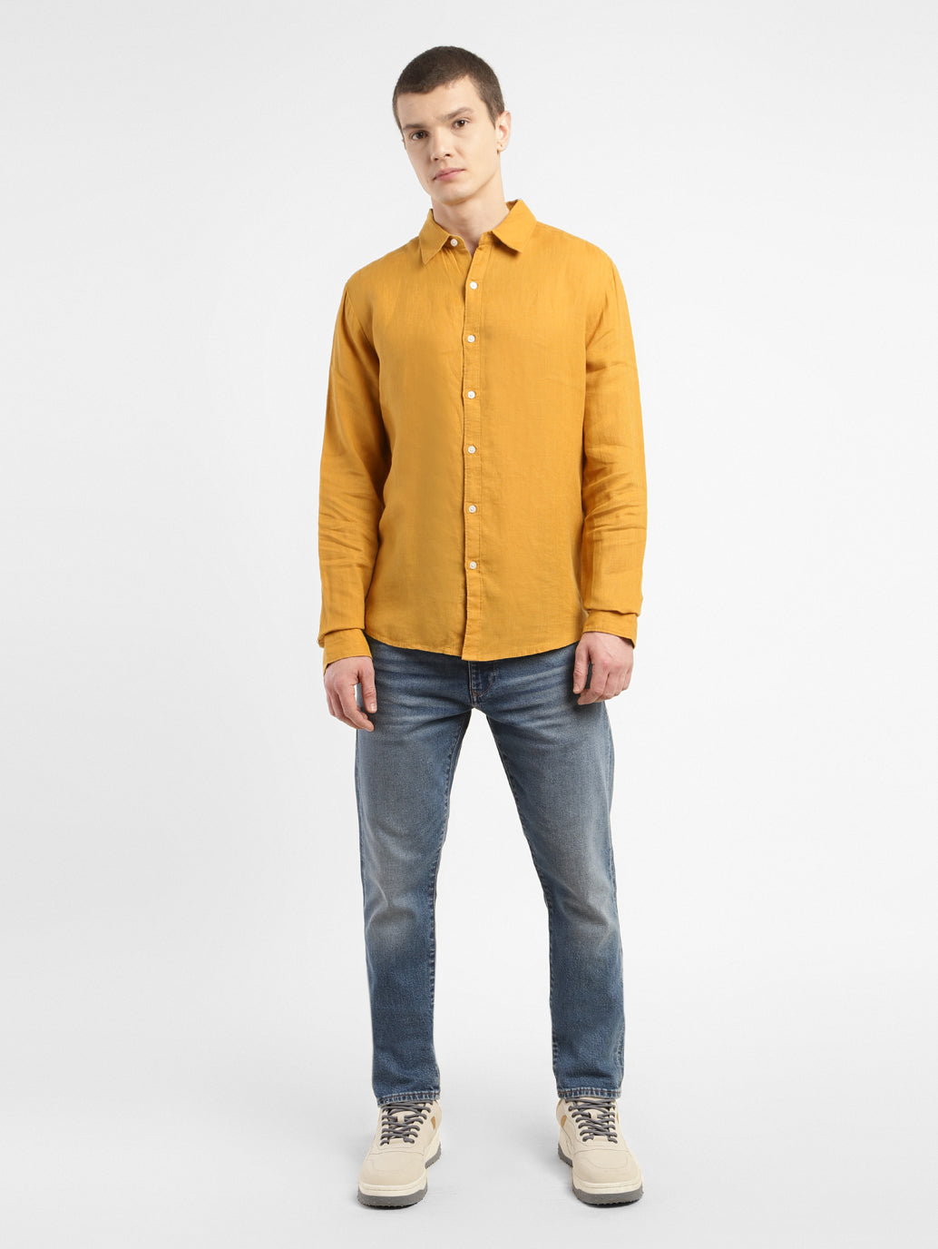 Men's Solid Spread Collar Linen Shirt - b85dd39a-9124-4298-b2ad-2aa1cf41ed1b View